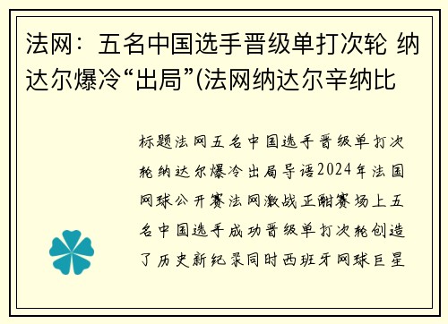 法网：五名中国选手晋级单打次轮 纳达尔爆冷“出局”(法网纳达尔辛纳比赛直播)