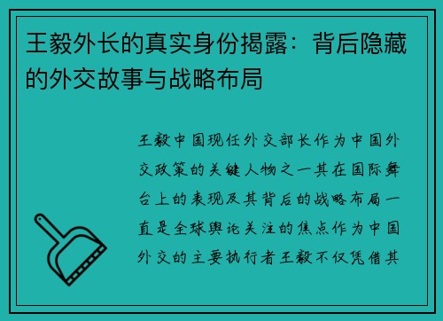 王毅外长的真实身份揭露：背后隐藏的外交故事与战略布局