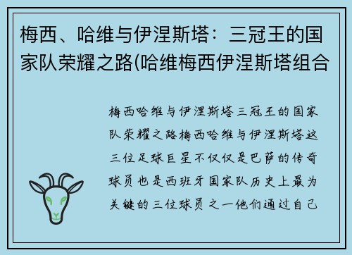 梅西、哈维与伊涅斯塔：三冠王的国家队荣耀之路(哈维梅西伊涅斯塔组合)