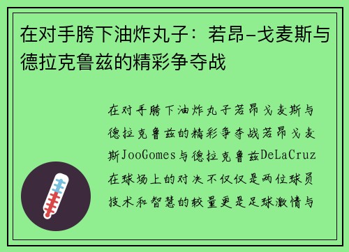 在对手胯下油炸丸子：若昂-戈麦斯与德拉克鲁兹的精彩争夺战