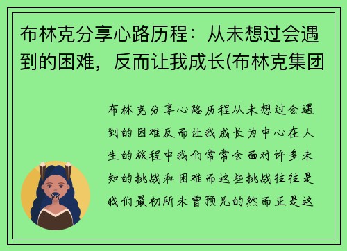 布林克分享心路历程：从未想过会遇到的困难，反而让我成长(布林克集团 brinks)