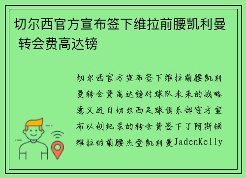 切尔西官方宣布签下维拉前腰凯利曼 转会费高达镑